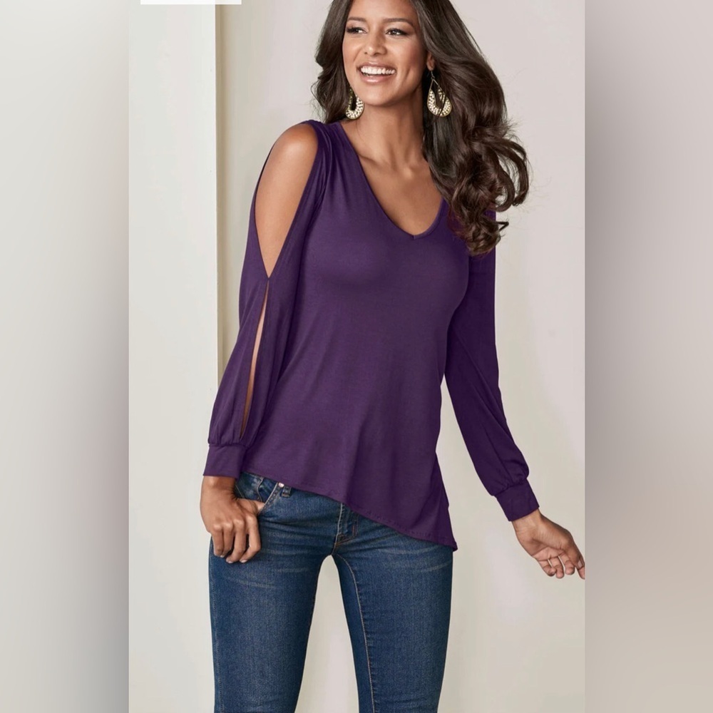 VENUS Purple Long Sleeve Cut Out Blouse